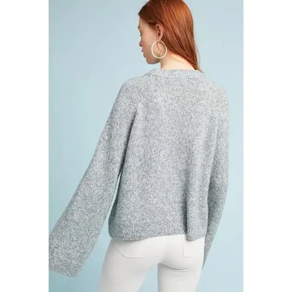 Adriano Goldschmied Noelle Gray Silver Chunky Knit Flare Sleeve Sweater SZ L - Picture 2 of 14